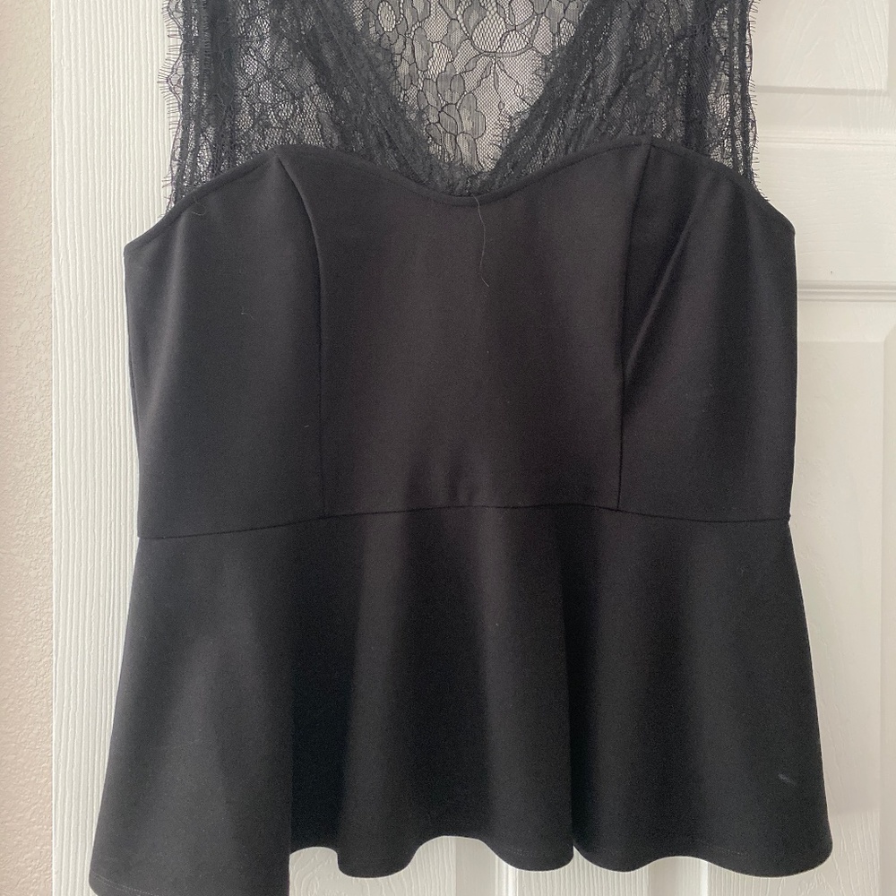 City Chic Mesh Lace Panel V neck  Sleeveless Peplum Top